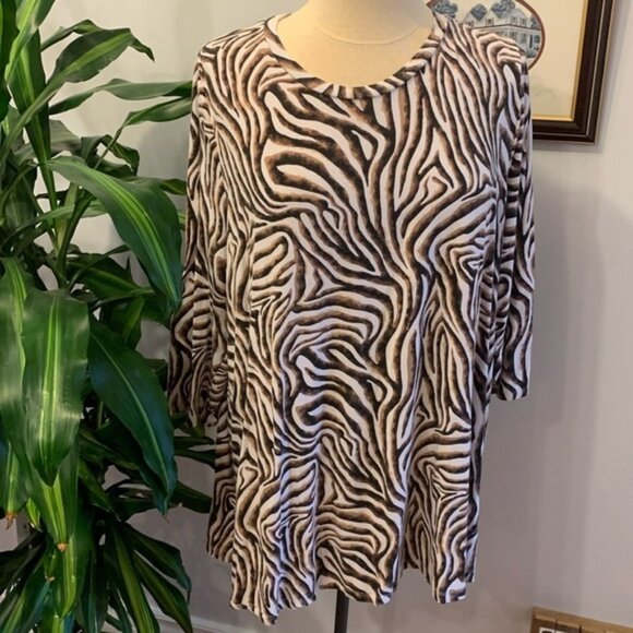 Jessica London Animal Print Long Sleeve Top - Picture 1 of 7